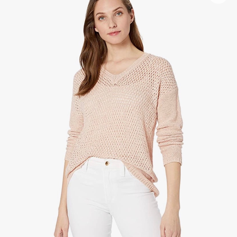 Calvin Klein V-neck Open Stitch Long Sleeve Top